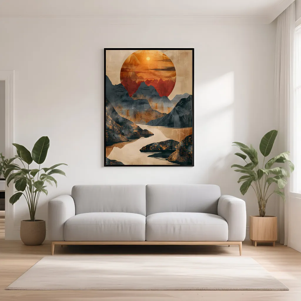PixuPrint Abstract Painting Sun Setting Behind Boho