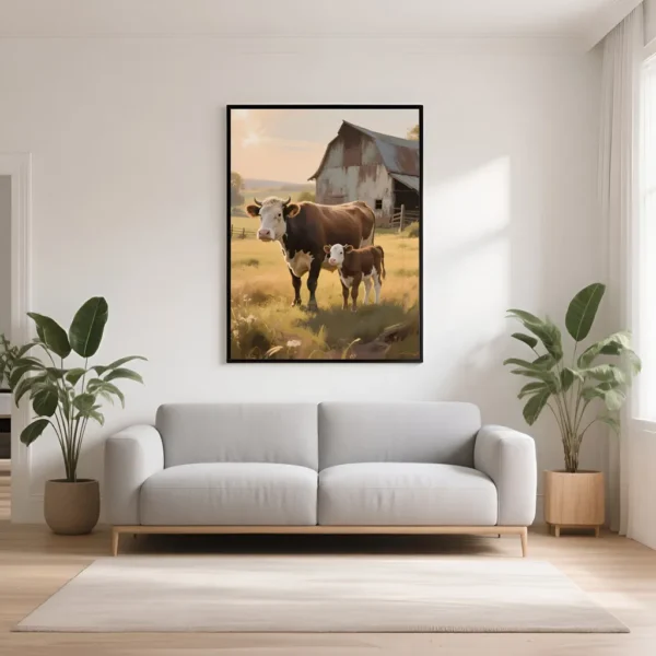 PixuPrint Cow And Calf Farmhouse Print
