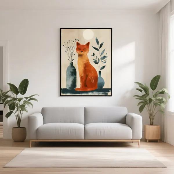 PixuPrint Orange Lynx Sitting Table Simple_Boho