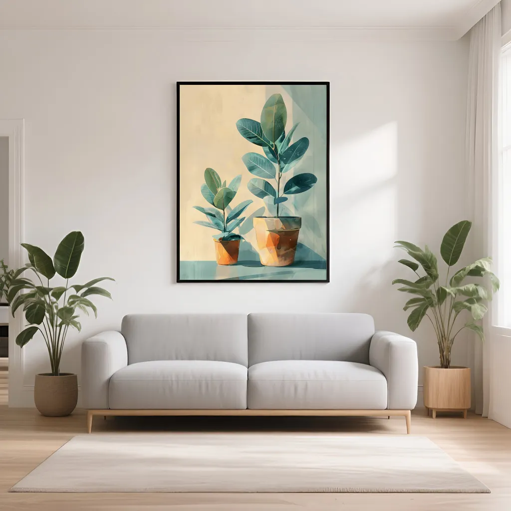 PixuPrint Soft Pastel Painting Potted Plants Boho