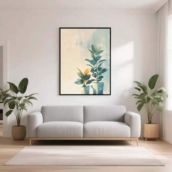 PixuPrint Soft Pastel Painting Potted Plants Variation B Boho