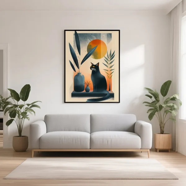 PixuPrint Stylized Cat Egyptian Style Drawing Boho