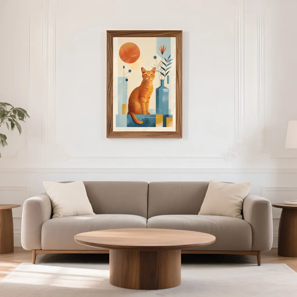 PixuPrint Stylized Cat Sitting Floor Surrounded Boho