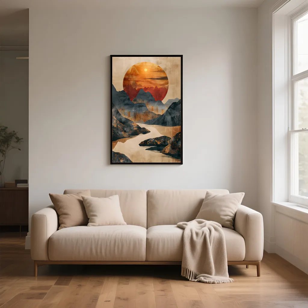 PixuPrint Abstract Painting Sun Setting Behind Boho