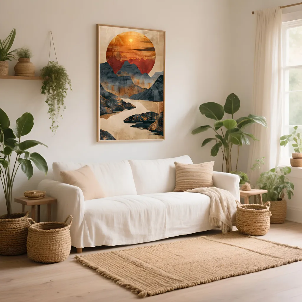 PixuPrint Abstract Painting Sun Setting Behind Boho