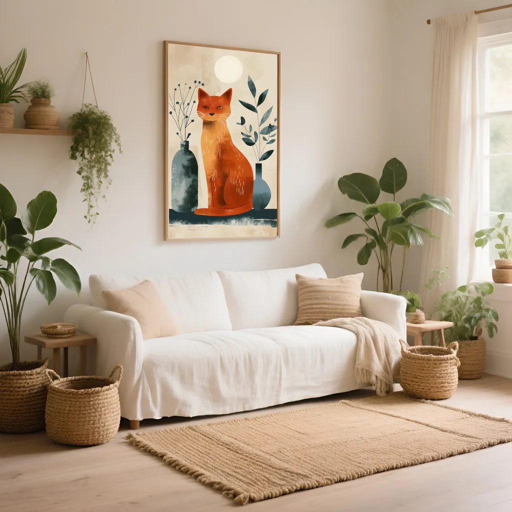 PixuPrint Orange Lynx Sitting Table Simple_Boho