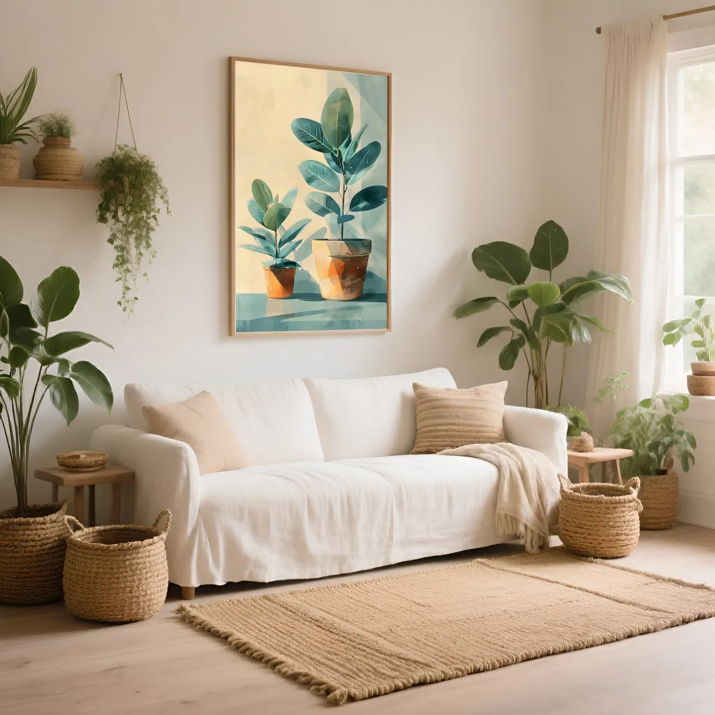 PixuPrint Soft Pastel Painting Potted Plants Boho