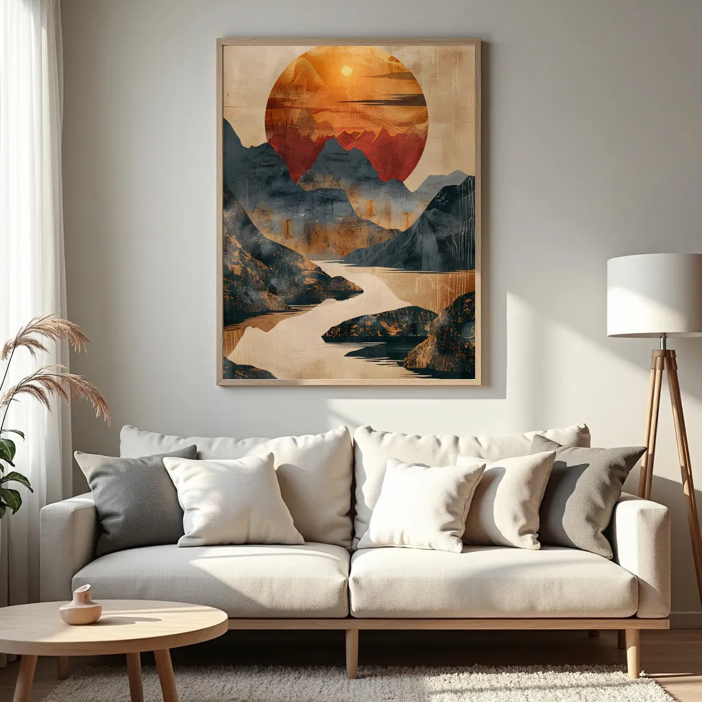 PixuPrint Abstract Painting Sun Setting Behind Boho