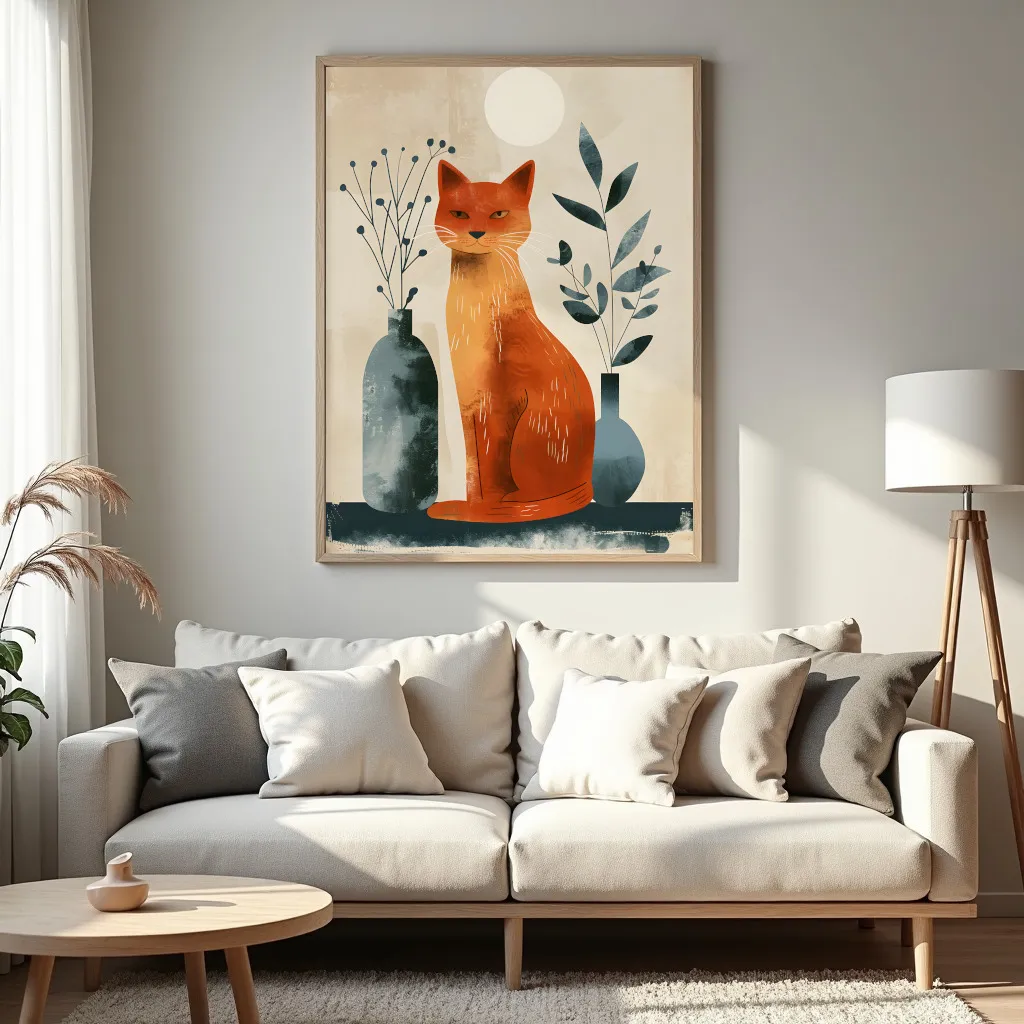 PixuPrint Orange Lynx Sitting Table Simple_Boho