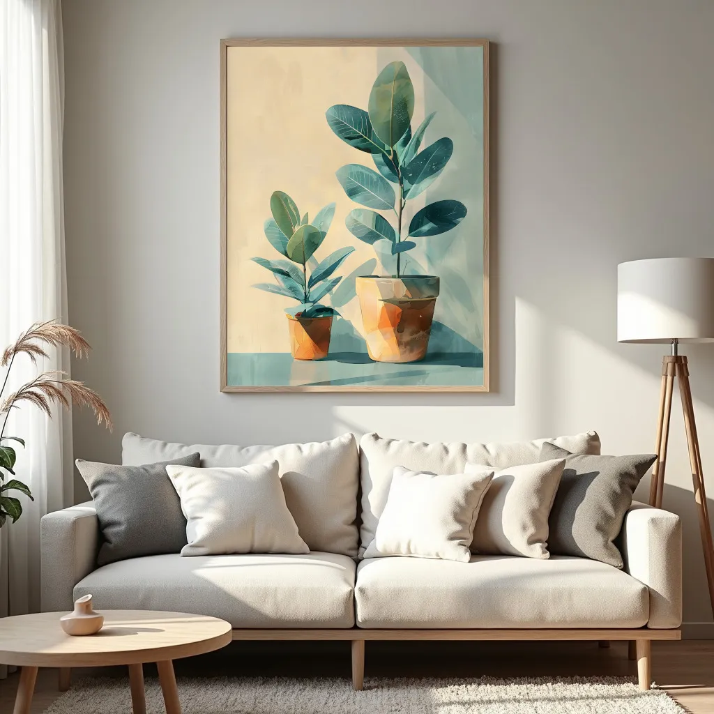 PixuPrint Soft Pastel Painting Potted Plants Boho