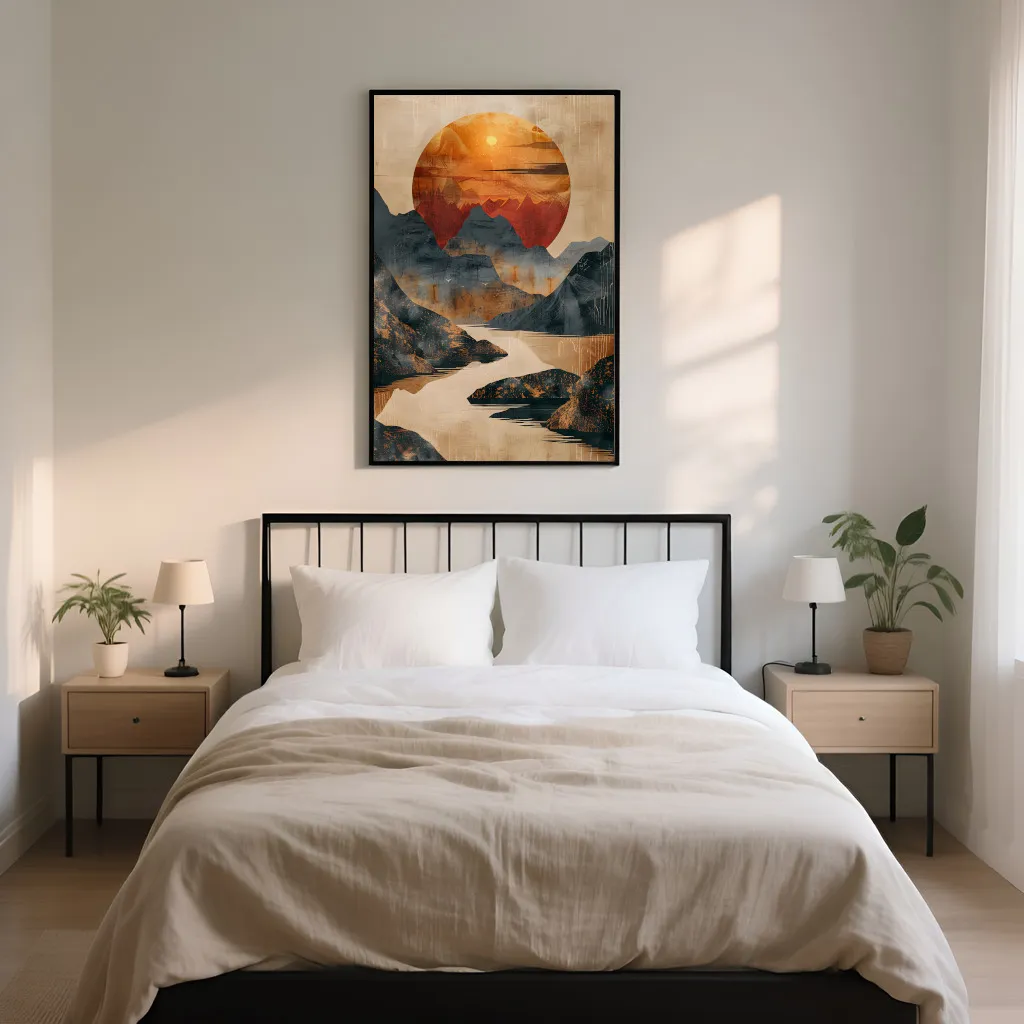 PixuPrint Abstract Painting Sun Setting Behind Boho