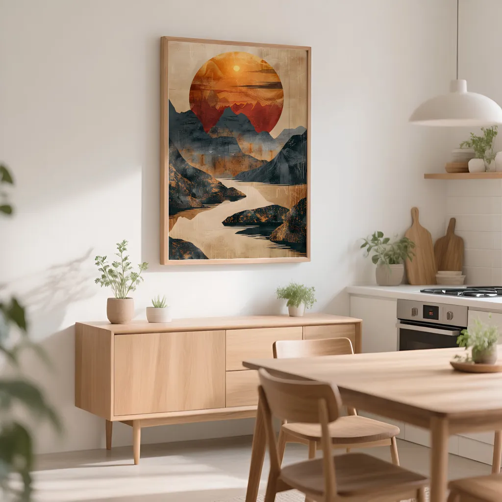 PixuPrint Abstract Painting Sun Setting Behind Boho