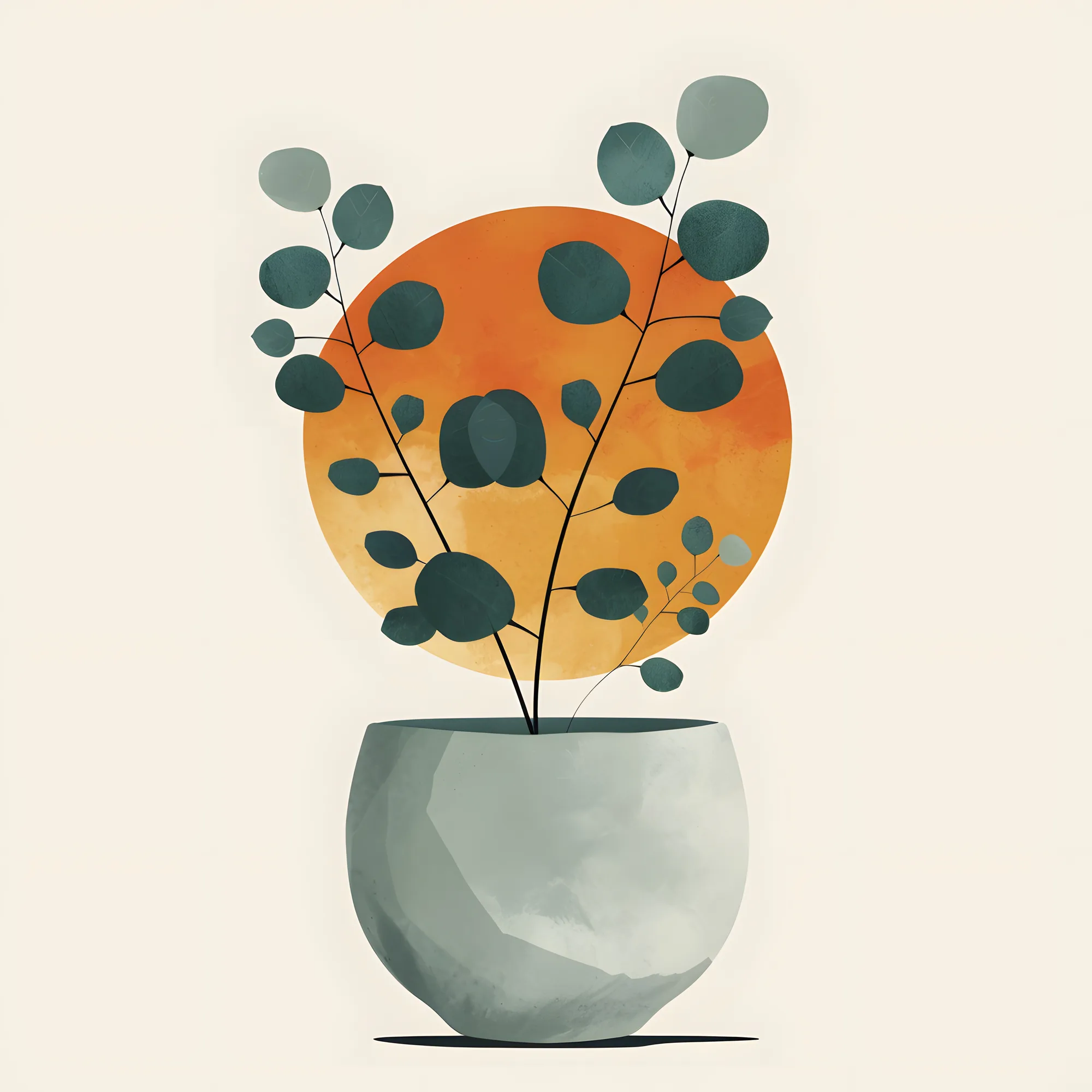 PixuPrint Cute Potted Plant Eucalyptus Leaves Boho
