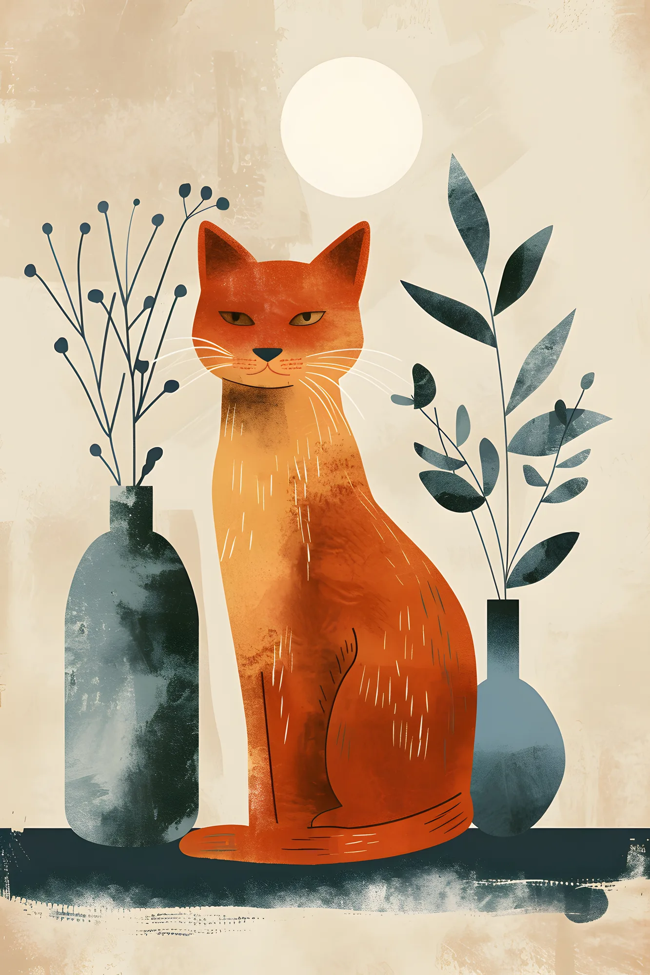 PixuPrint Orange Lynx Sitting Table Simple_Boho