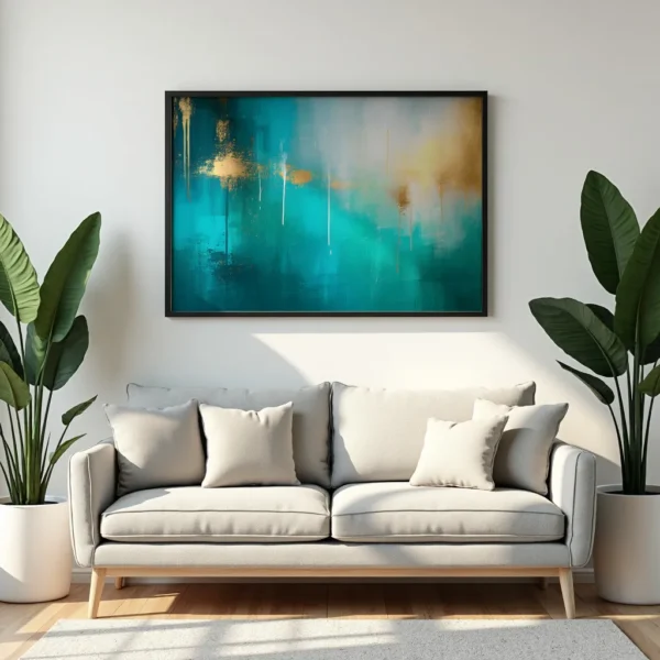 PixuPrint Abstract Teal Gold Painting