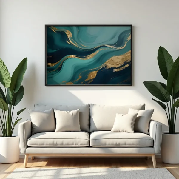 PixuPrint Abstract Teal Gold Swirls