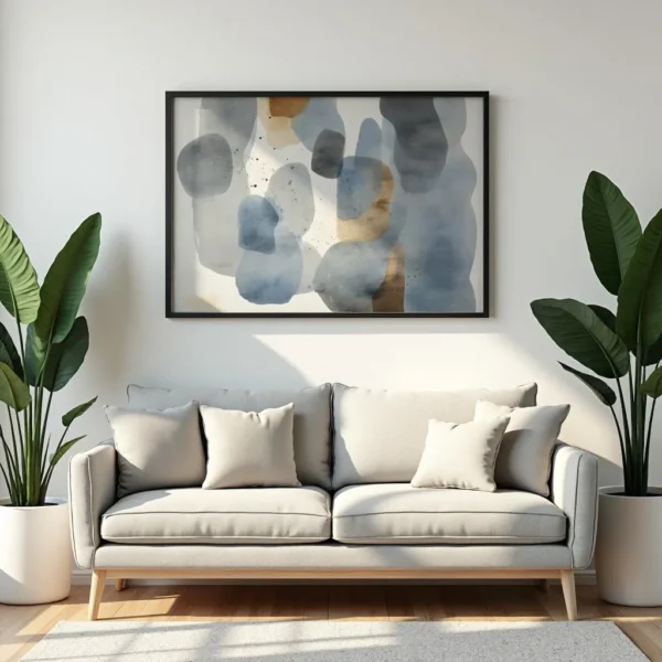 PixuPrint Abstract Watercolor Shapes Blue Brown