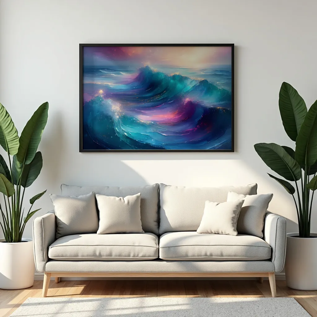 PixuPrint Colorful ocean waves with sparkles