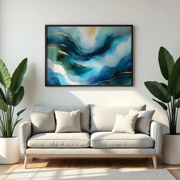 PixuPrint Abstract art blue gold waves