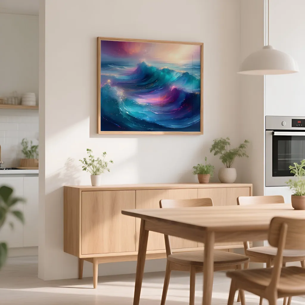 PixuPrint Colorful ocean waves with sparkles
