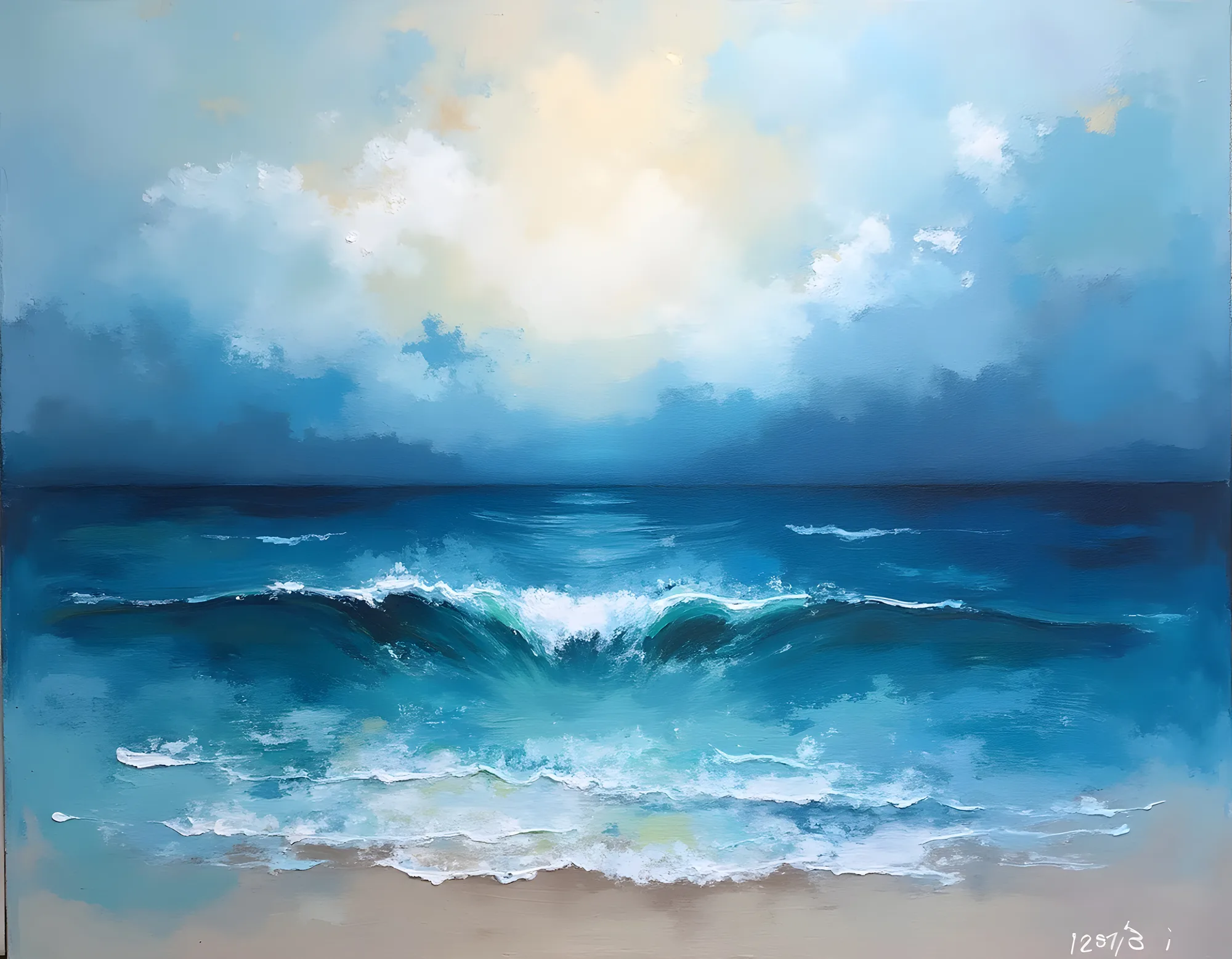 PixuPrint Ocean waves under cloudy sky